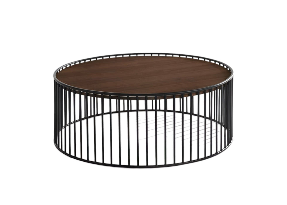 Modern Metal Rods Round Coffee Table - Walnut And Black