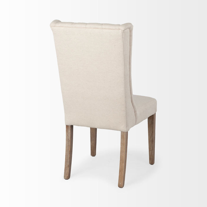 Tufted And Upholstered Linen Wing Back Dining Side Chair - Cream
