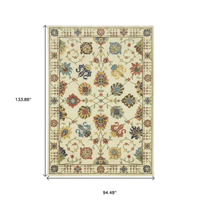 8' X 11' Traditional Oriental Area Rug With Fringe - Ivory