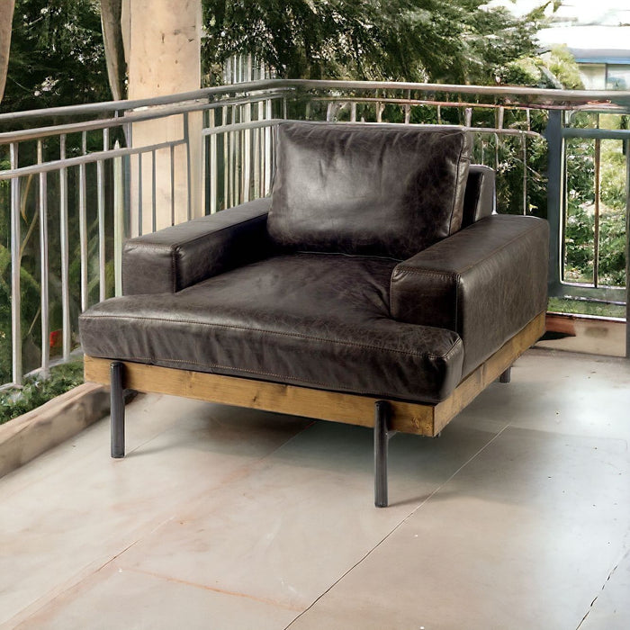 Faux Leather Distressed Club Chair - Black