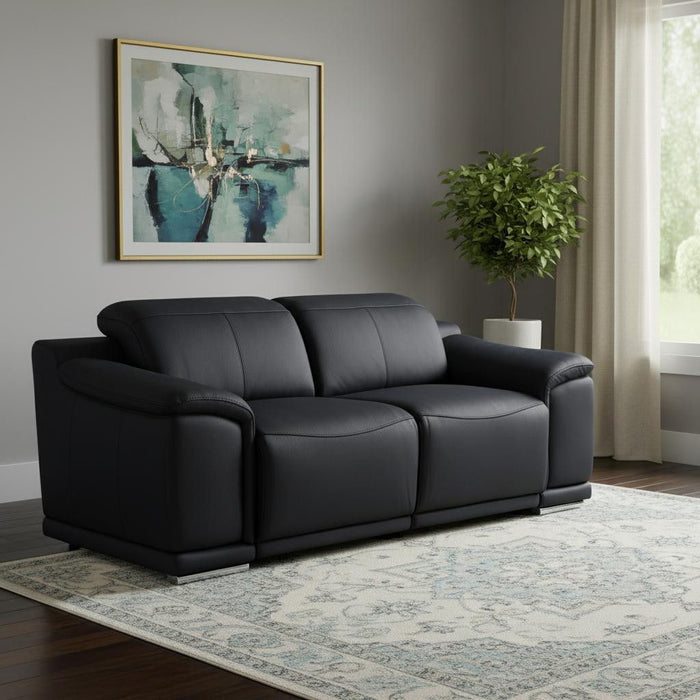 Italian Leather Power Reclining Loveseat (720514) - Black / Silver