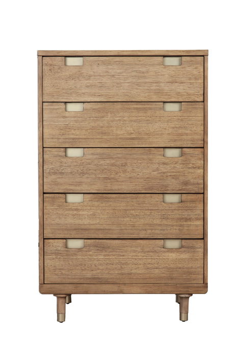 33" Solid Wood Five Drawer Dresser - Brown