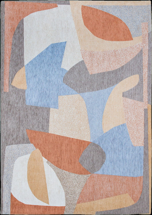 8' Modern Round Abstract Non Skid Area Rug - Blue And Gray