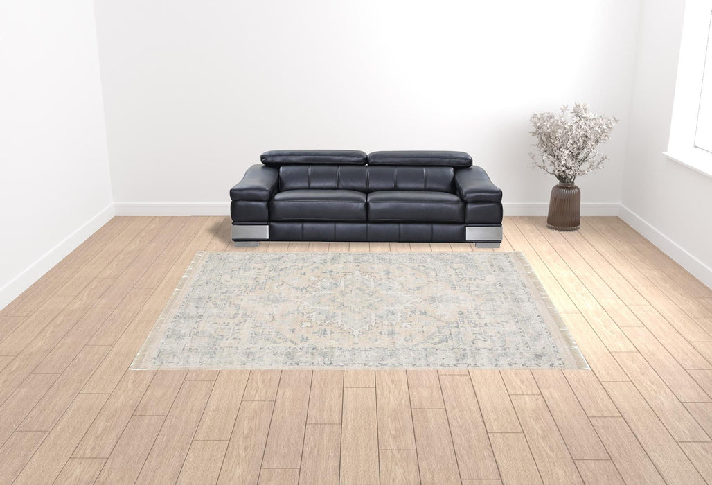 10' x 13' Oriental Hand Loomed Stain Resistant Area Rug With Fringe - Beige And Grey