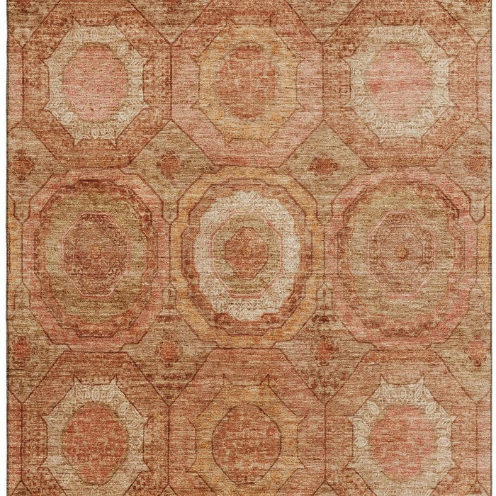 10' X 14' Geometric Washable Area Rug With UV Protection (716533) - Terra Cotta / Copper