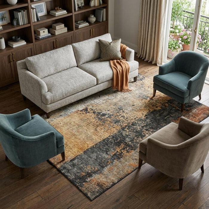 10' X 14' Abstract Washable Area Rug With UV Protection (688358) - Copper / Beige / Gray