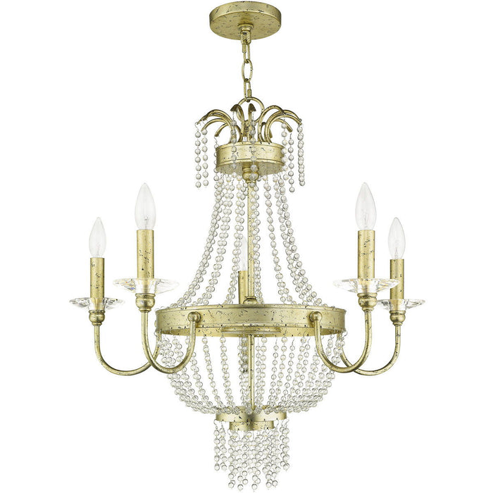 Five Light Metal Dimmable Chandelier With Shades - Gold