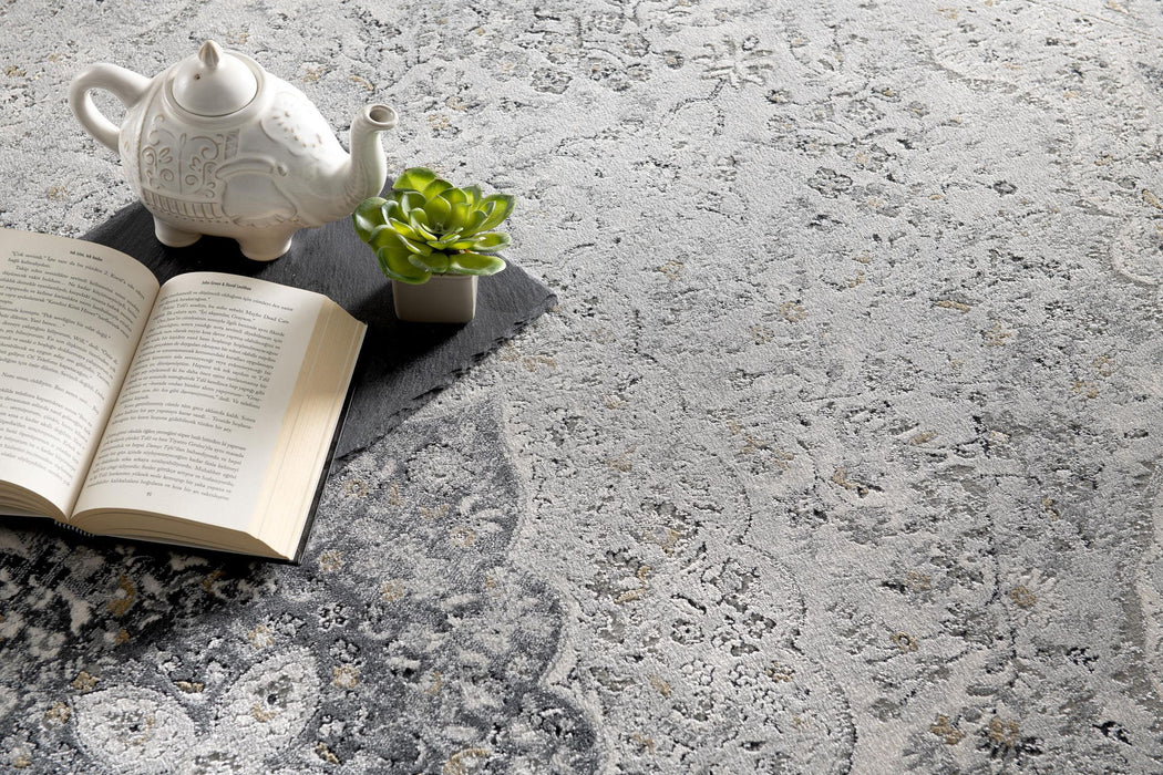 9' x 12' Oriental Washable Non Skid Area Rug - Gray