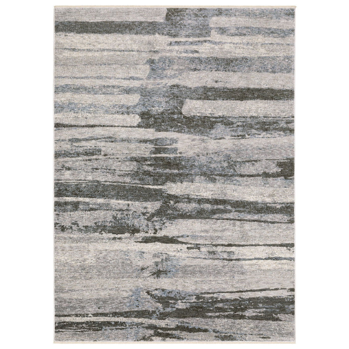 10' X 13' Abstract Area Rug With Fringe - Gray And Ivory