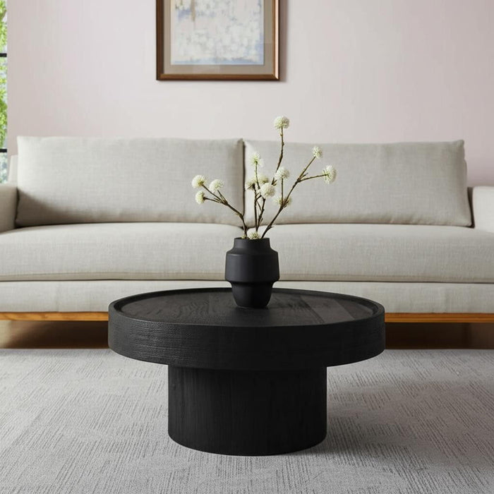28" Solid Wood Round Pedestal Coffee Table - Black