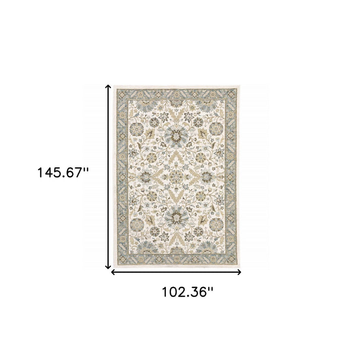 8.5' x 12.1' Oriental Power Loom Area Rug - Gray And Ivory