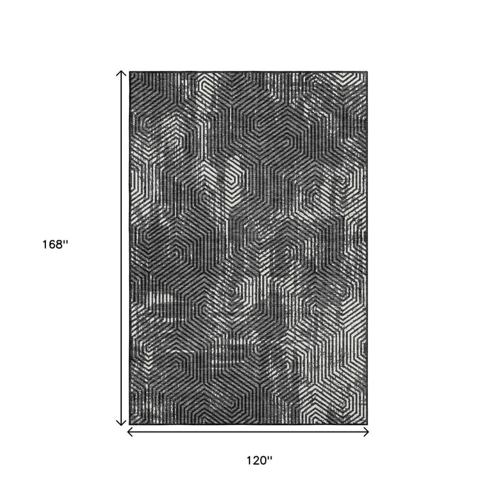 10' X 14' Geometric Washable Area Rug With UV Protection (672470) - Black / Ivory