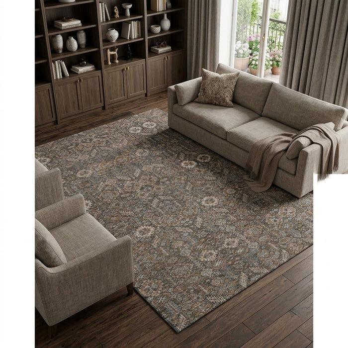 8' X 10' Tribal Washable Area Rug With UV Protection (649862) - Chocolate / Gray