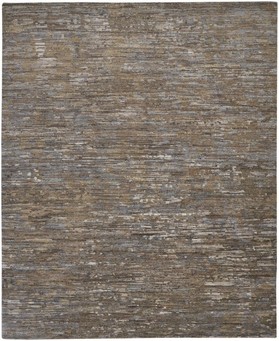 8' x 10' Wool Abstract Hand Knotted Area Rug - Brown And Gray
