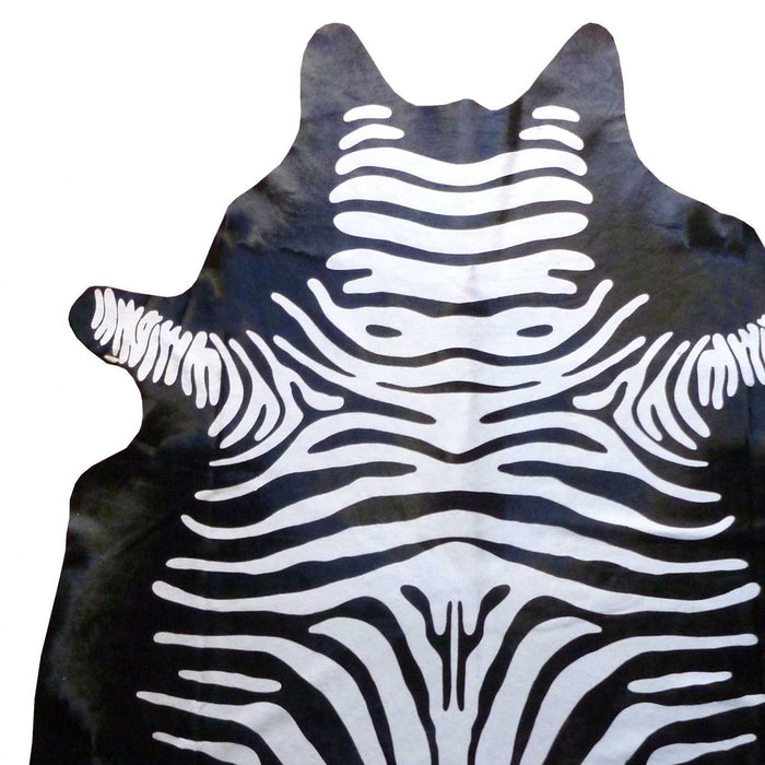 6' Stenciled Reverse Zebra Cowhide Rug - Black White