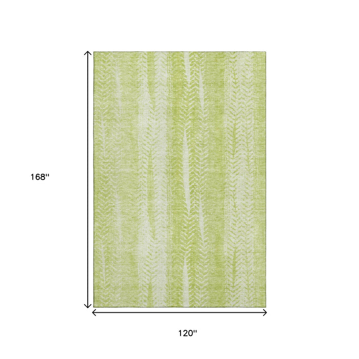 10' X 14' Striped Washable Area Rug With UV Protection (656507) - Artichoke Green / Ivory