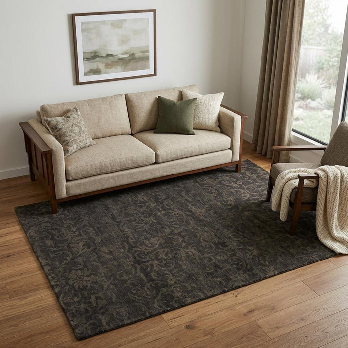5' X 8' Wool Floral Hand Knotted Area Rug (744141) - Brown / Black