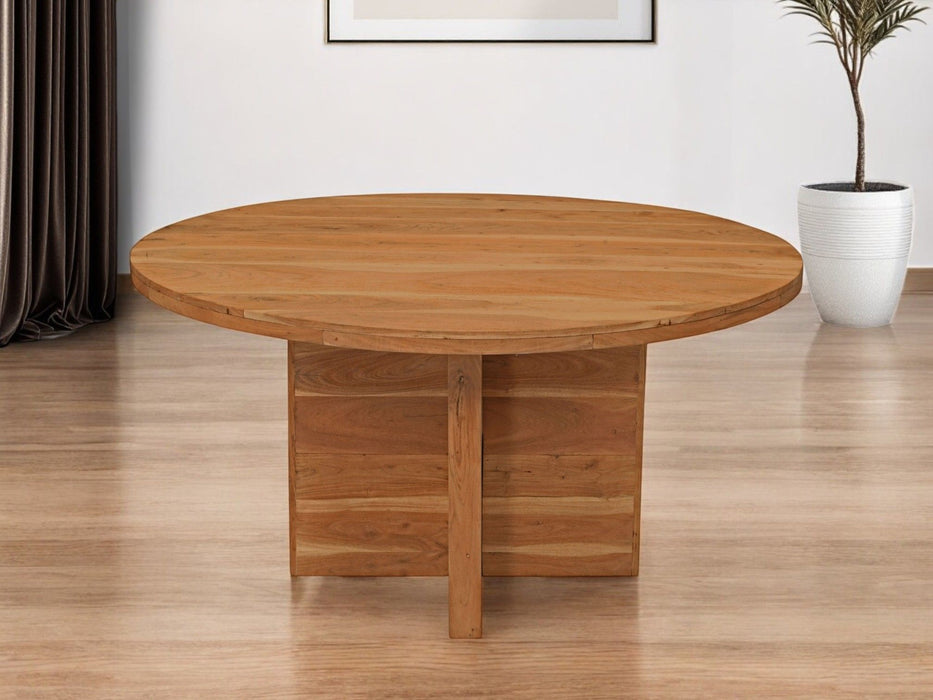 60" Rounded Solid Wood Pedestal Base Dining Table - Natural