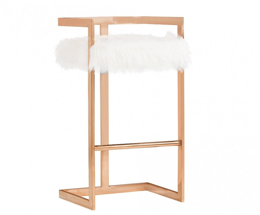 Velvet And Stainless Steel Low Back Bar Height Bar Chair - White And Pink