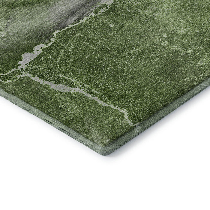 8' X 10' Abstract Washable Area Rug With UV Protection (647420) - Olive Green / Ivory