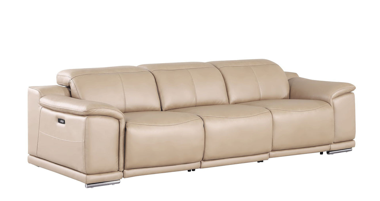 Leather Reclining USB Sofa - Beige