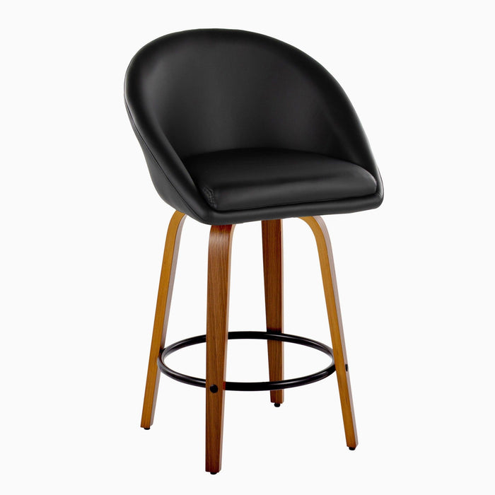 Matisse - 26" Highback Fixed-Height Counter Stool With Swivel And Round Black Metal Footrest (Set of 2) - Walnut Wood