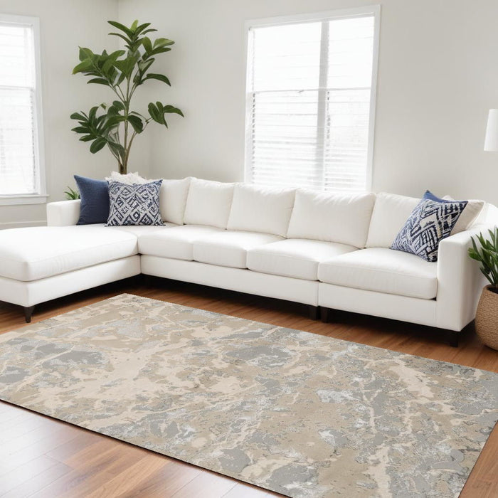 7' x 10' Machine Woven Abstract Indoor Area Rug - Sand Gray