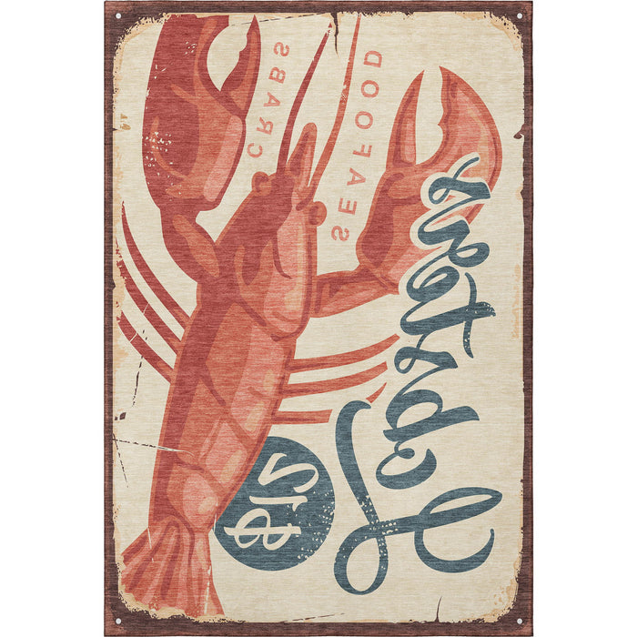 9' X 12' Nautical Washable Area Rug With UV Protection - Beige