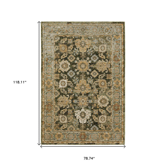 7' X 10' Oriental Area Rug - Green And Gold