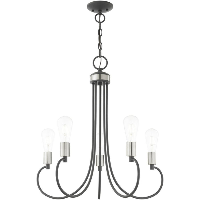26" Five Light Dimmable Chandelier With Shades - Gray