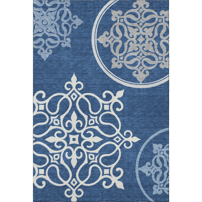 10' X 14' Floral Medallion Washable Area Rug With UV Protection (669534) - Navy Blue / Ivory / Gray