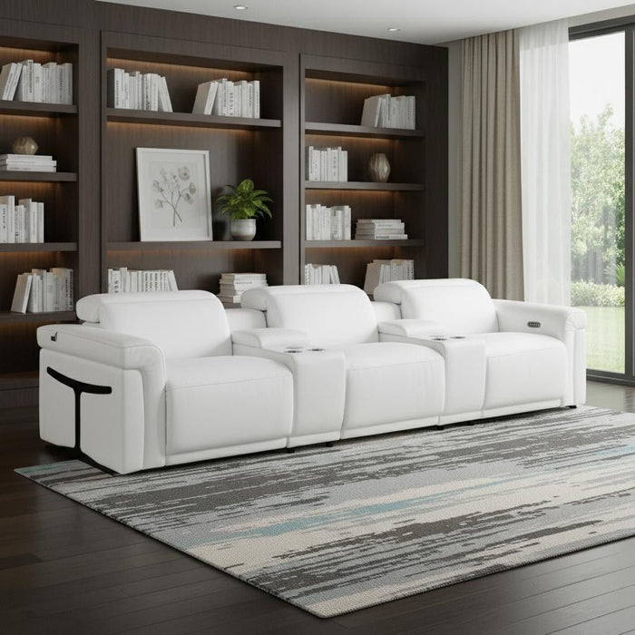Top Grain Leather Reclining Metal USB Sofa (720369) - White