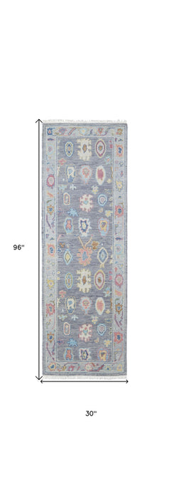 8' Persian Wool Oriental Hand Knotted Runner Rug With Fringe - Gray