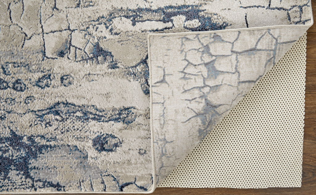 12' x 15' Abstract Power Loom Distressed Area Rug - Ivory Blue And Black