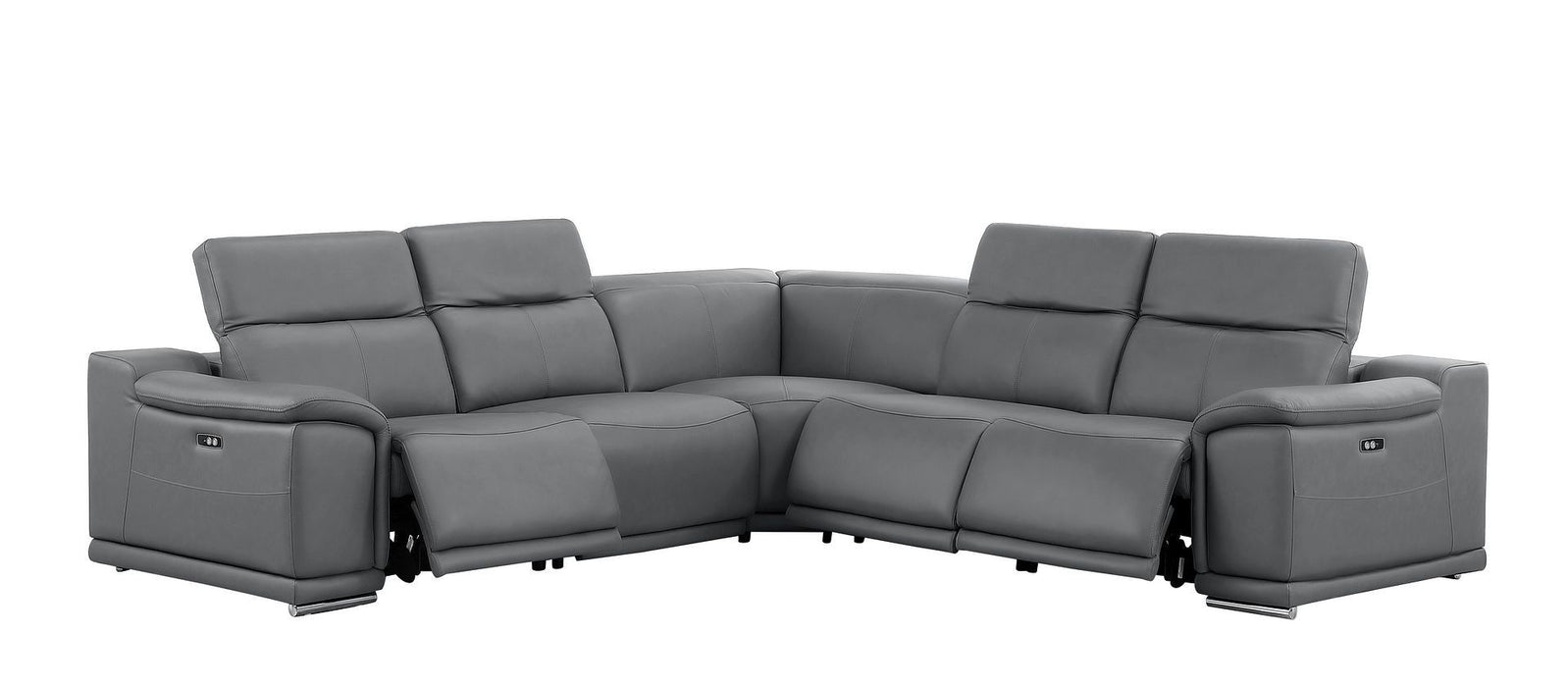 Leather Modular L Shaped Five Piece Corner Sectional - Battleship Gray