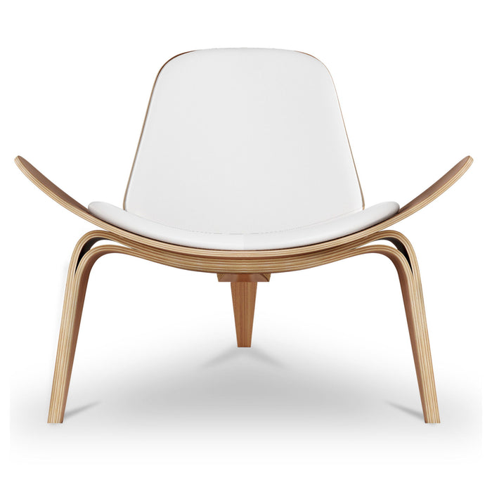 Genuine Leather Lounge Chair - White And Wood Brown