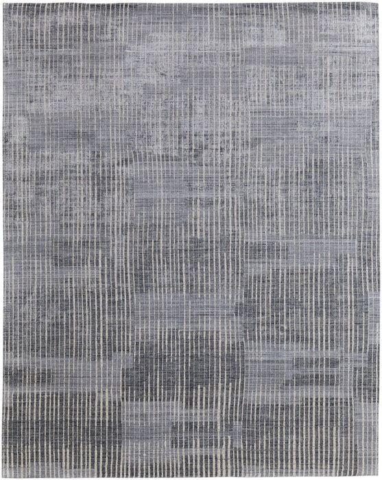 10' X 14' Abstract Hand Woven Distressed Area Rug (566950) - Blue / Ivory / Gray
