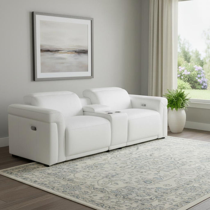 Italian Leather Power Reclining Loveseat With Storage (720531) - White / Black