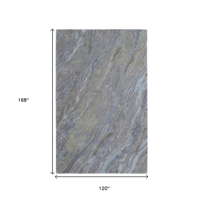 10' X 14' Abstract Hand Tufted Area Rug - Blue / Gray