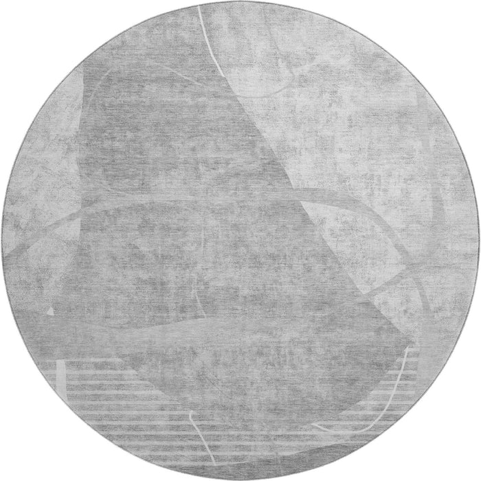 8' Abstract Geometric Washable Round Rug With UV Protection - Gray / Silver