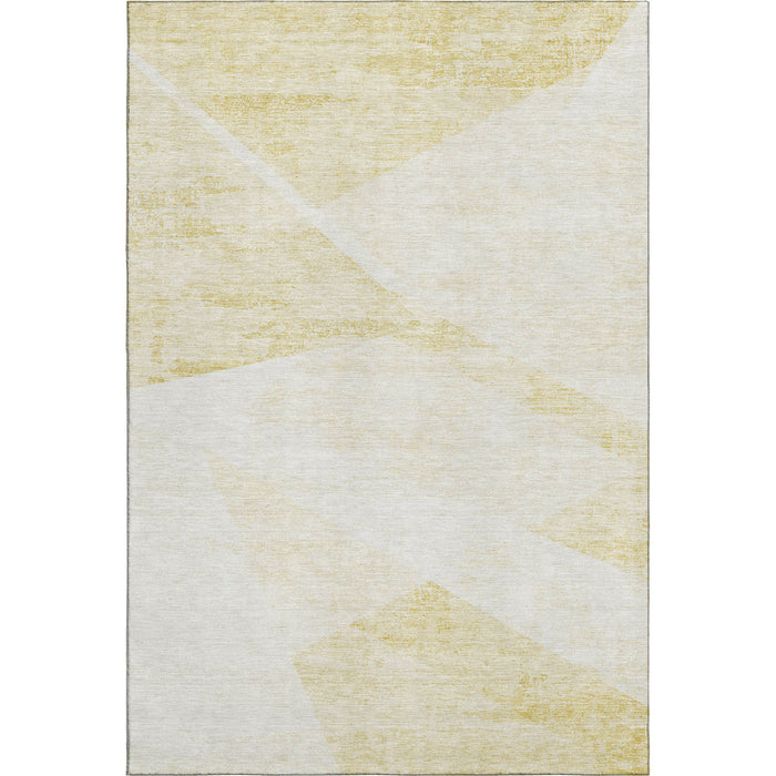 9' X 12' Geometric Washable Area Rug Polyester With UV Protection - Gold And Ivory