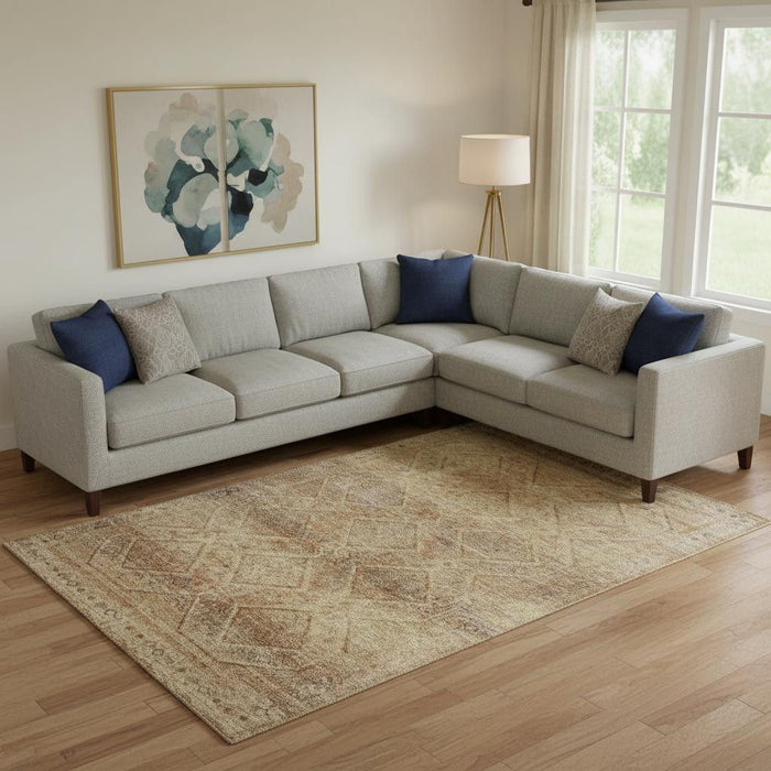 10' X 14' Geometric Washable Area Rug With UV Protection (716755) - Khaki / Beige