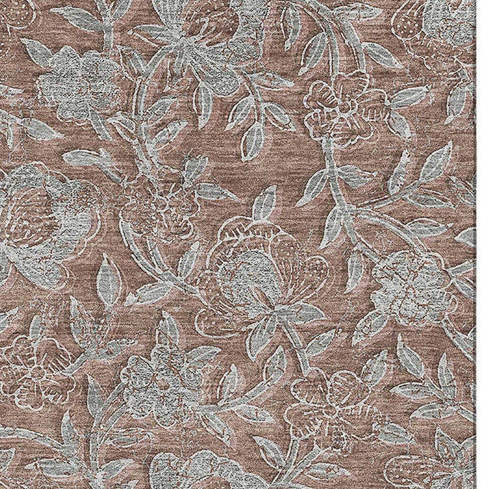 10' X 14' Floral Washable Area Rug With UV Protection - Terra Cotta And Gray