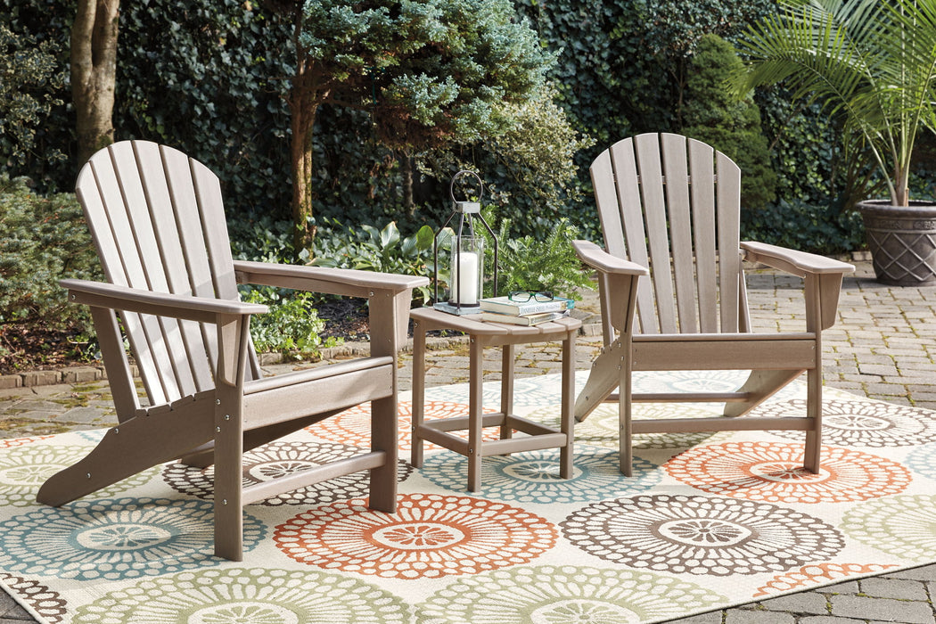 Signature Design by Ashley® Sundown Treasure outdoor 3-piece conversation set with cushioned chairs and a matching table.