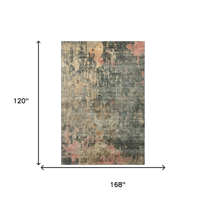 10' X 14' Abstract Washable Area Rug With UV Protection (688413) - Sage / Beige
