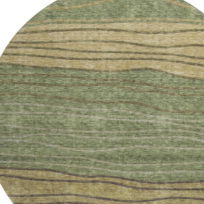 8' Striped Washable Round Rug With UV Protection - Olive Green