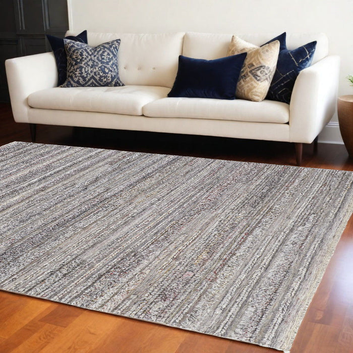 10' x 14' Striped Hand Woven Stain Resistant Area Rug - Taupe Ivory And Red