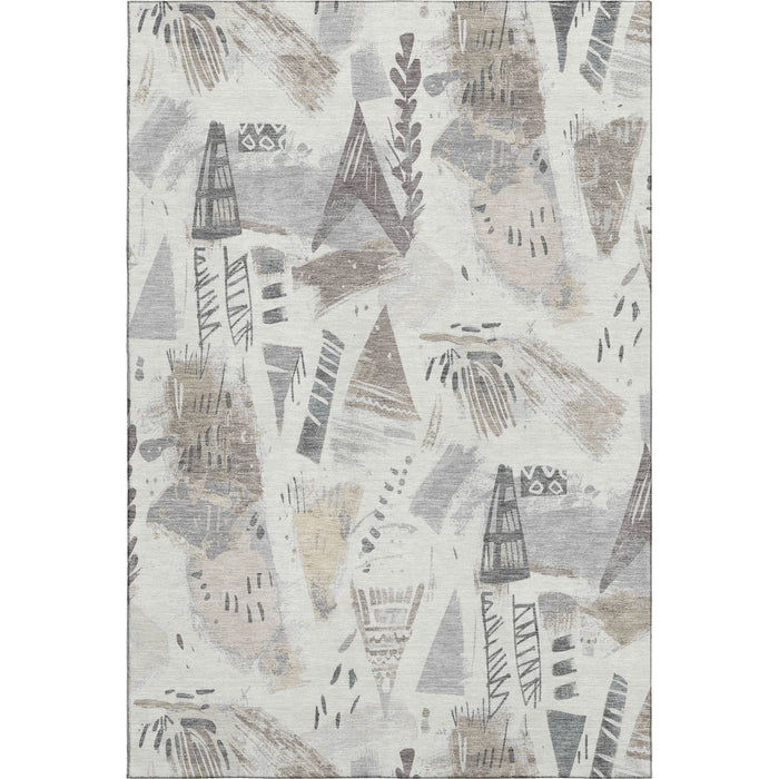 10' X 14' Geometric Washable Area Rug With UV Protection (694520) - Linen / Ivory / Gray