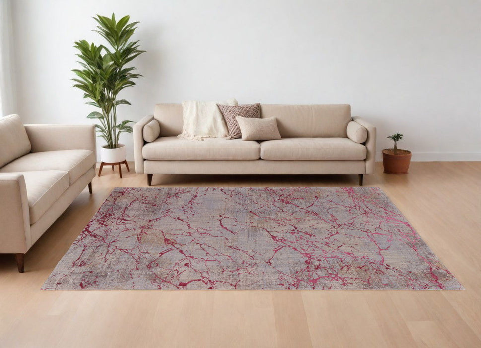 7' x 10' Abstract Power Loom Area Rug - Pink Taupe And Gray