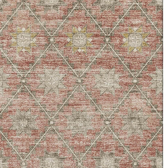 10' X 14' Geometric Washable Area Rug With UV Protection (706049) - Terra Cotta / Beige
